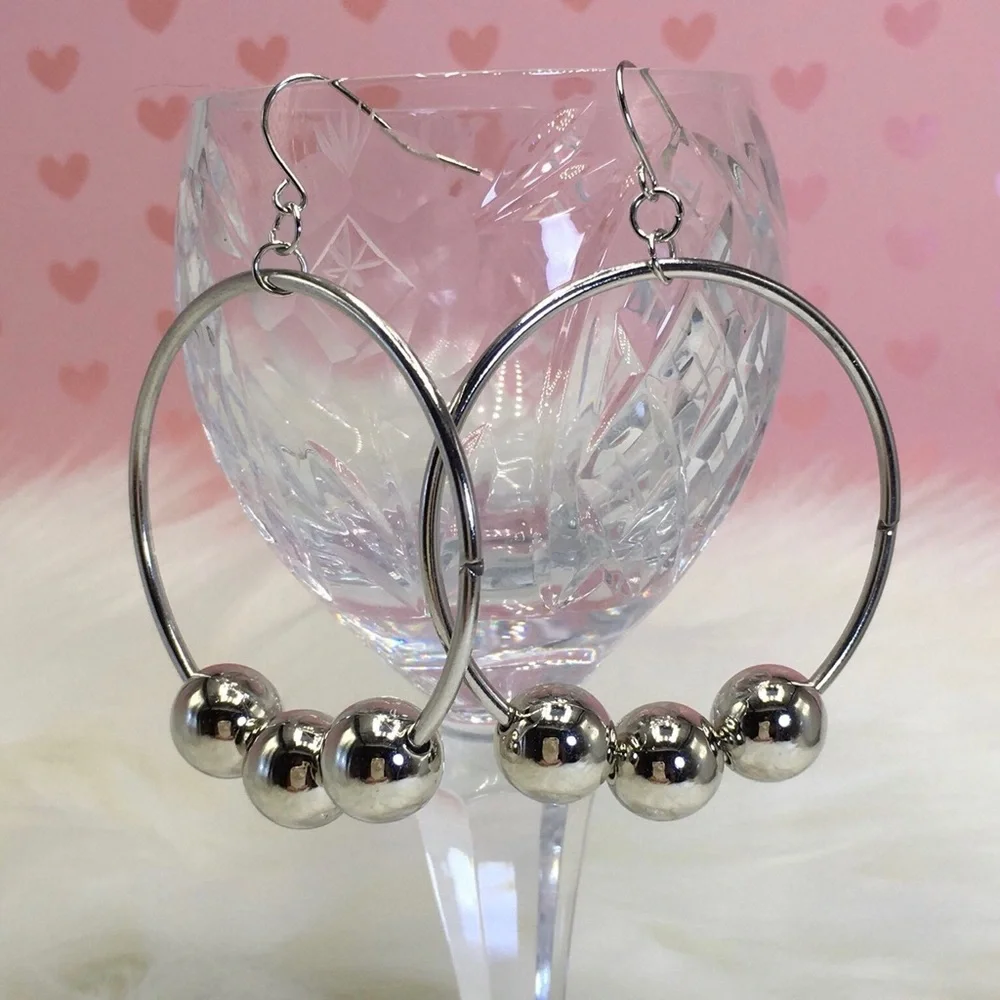 Nordstrom silver hoop earrings 2" ball dangle - Picture 5 of 7